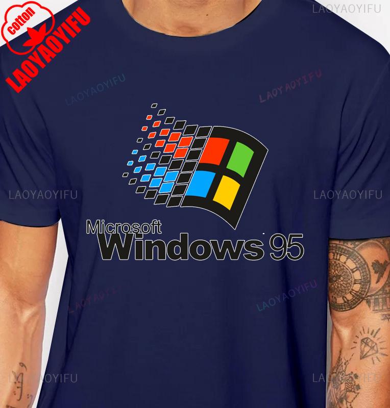 Windows 95 Grafik Lustig Computersystem T-Shirt Vintage 90er 80er Programmierer Witz Meme Herren T-Shirt Baumwolle Kurzarm Y2k T-Shirts
