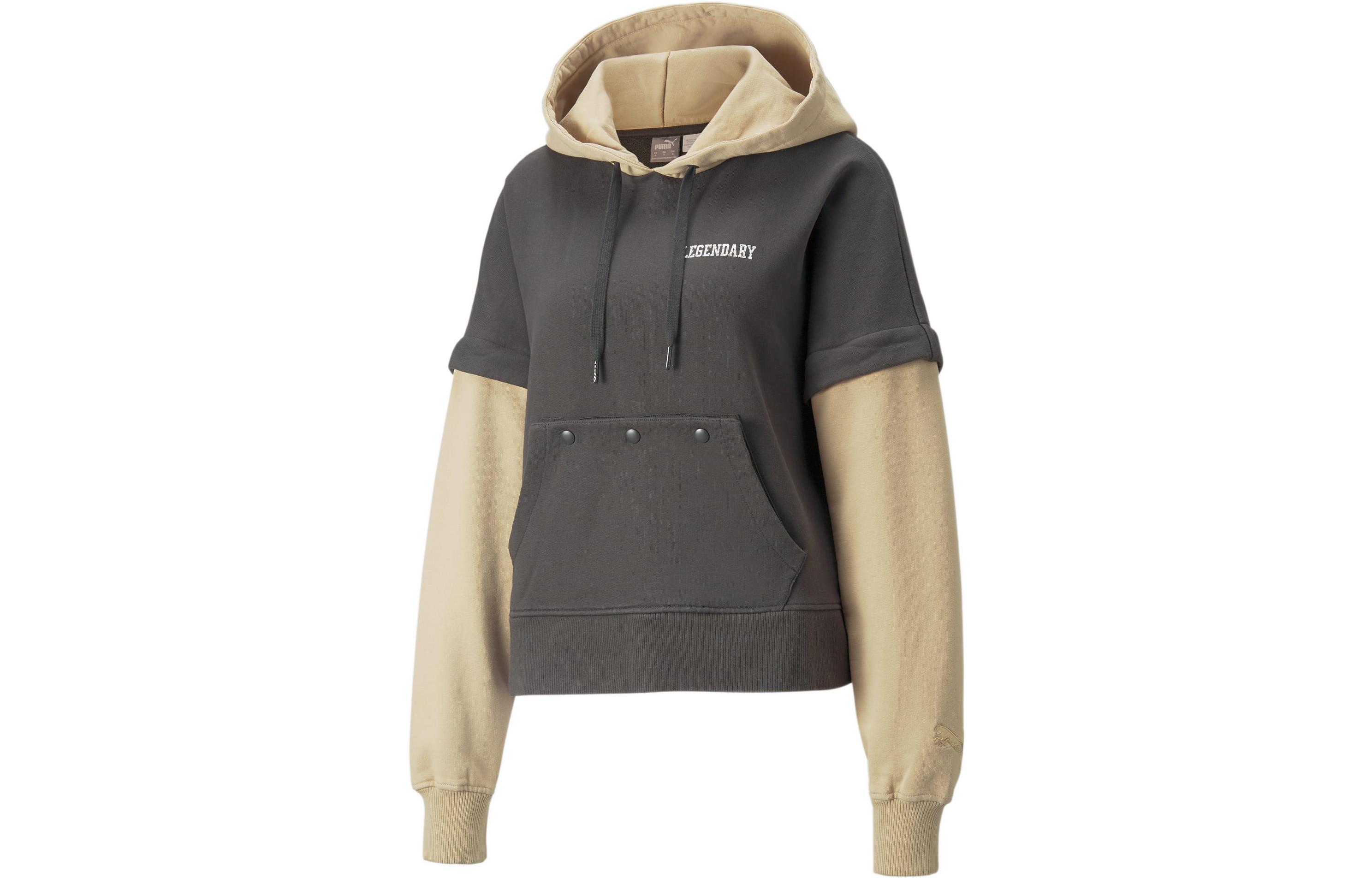 PUMA Sweatshirts Women s Tan Hooded Moderate Mock Two Piece 532505-01 S