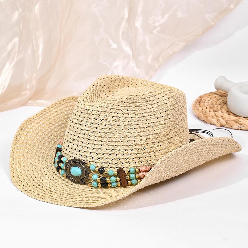 Hot Hat Women's Panama Hat Ethnic Style Face Small Straw Hat Sunscreen Shade American Western Cowboy Hat