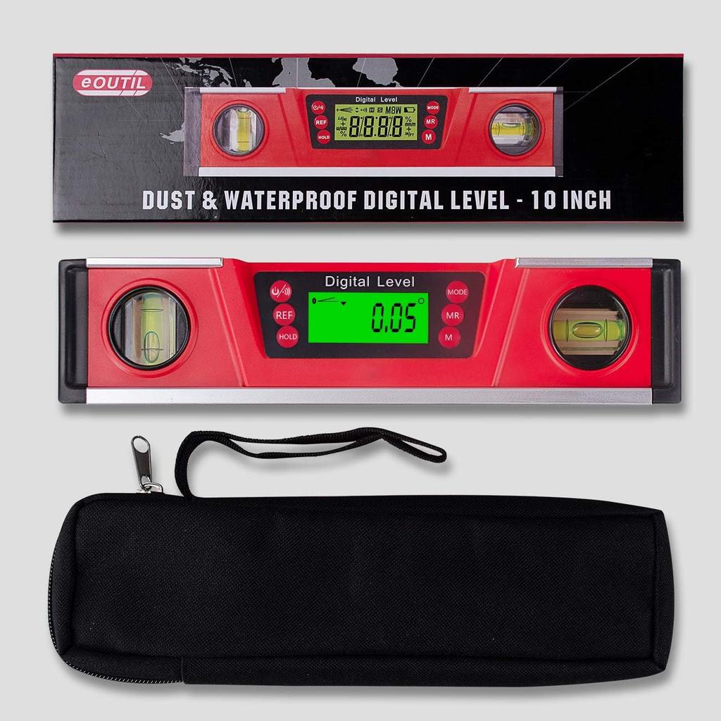 Digital Level and Protractor, 10 Inch IP54 Protected Electronic Bubble Inclinometer Angle Finder Gauge with Large LED Backlight Display & Magnetized