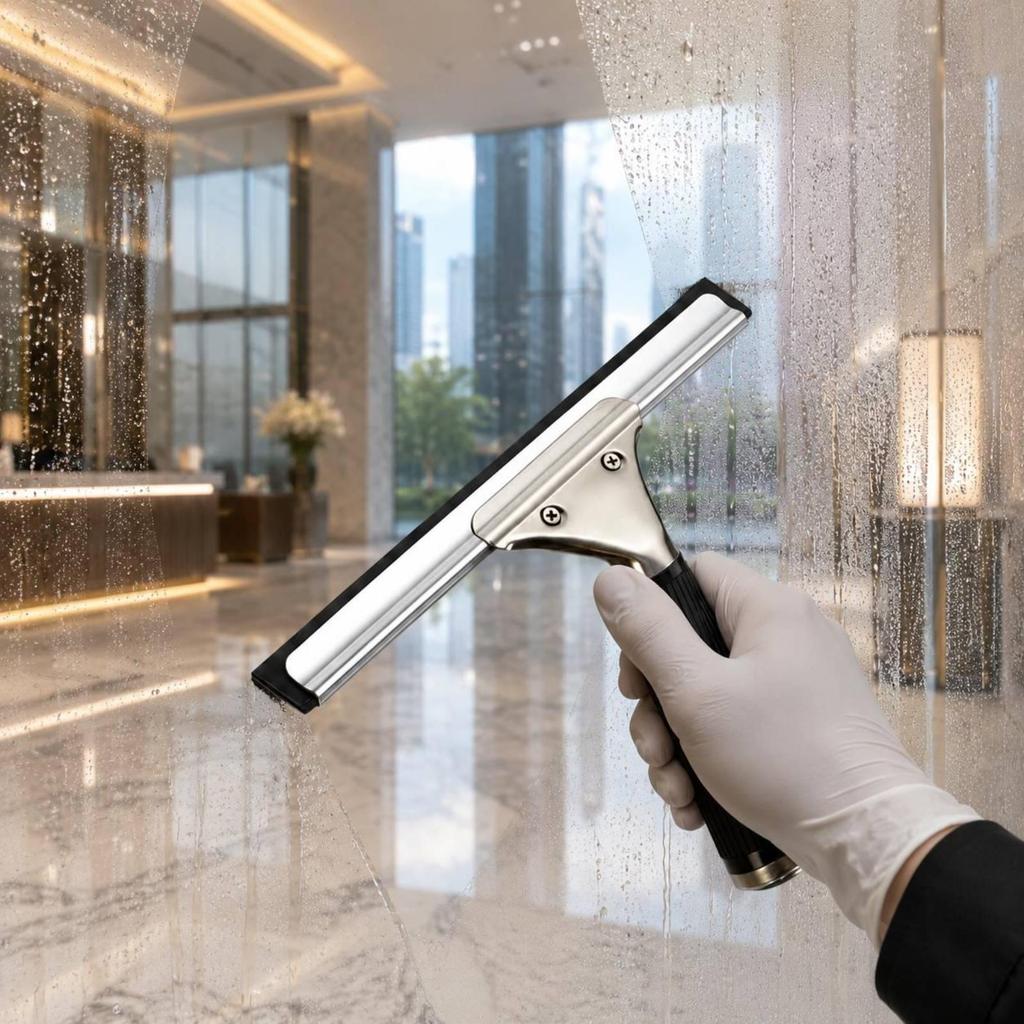 Triangular Head Squeegee ScrewFastened Handle Stainless Steel Ribbed Grip Home Cleaning