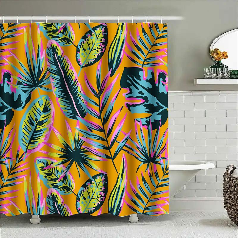 Vibrant Tropical Print Shower Curtain Bright Colors With Leaf Design For Bathroom Decor 180 X 180Cm Waterproof Fabric Decoration