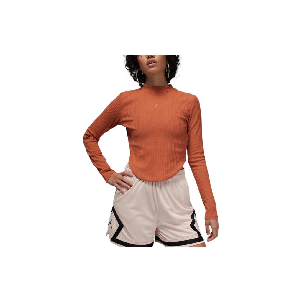 Jordan Solid Color Round Neck Slim Fit Knit Long Sleeve T-Shirt Women Tops Gray Peach-Pink FN5400-209