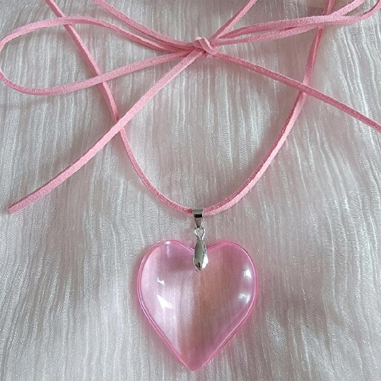 Unique Crystal Heart Necklace Fashion Sweet Cool Heart Clavicle Chain Lace Up