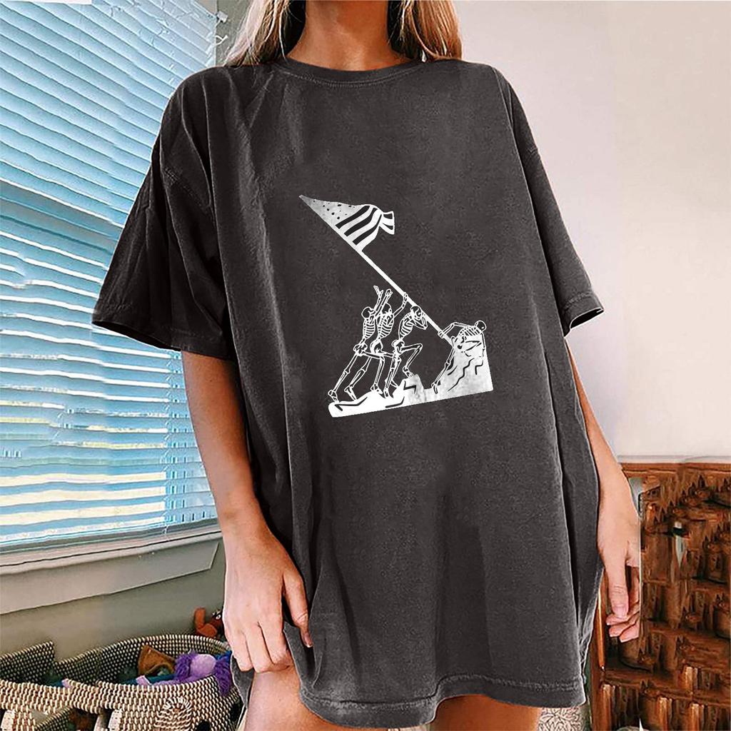 Women's Vintage Drop Sleeves Printed Pattern Casual Short Sleeve Tops Blouse