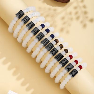 12 Constellation Natural Stone Beads Bracelets For Men Women Zodiac Signs Bracelet Aries Taurus Virgo
