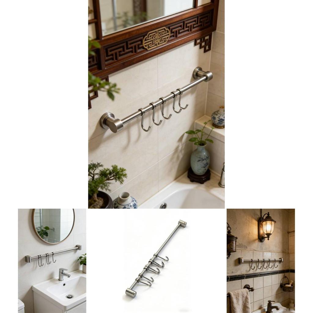 Stainless Steel Kitchen Organizer With Adhesive Mounting And Multipurpose Hooks For Wall Use