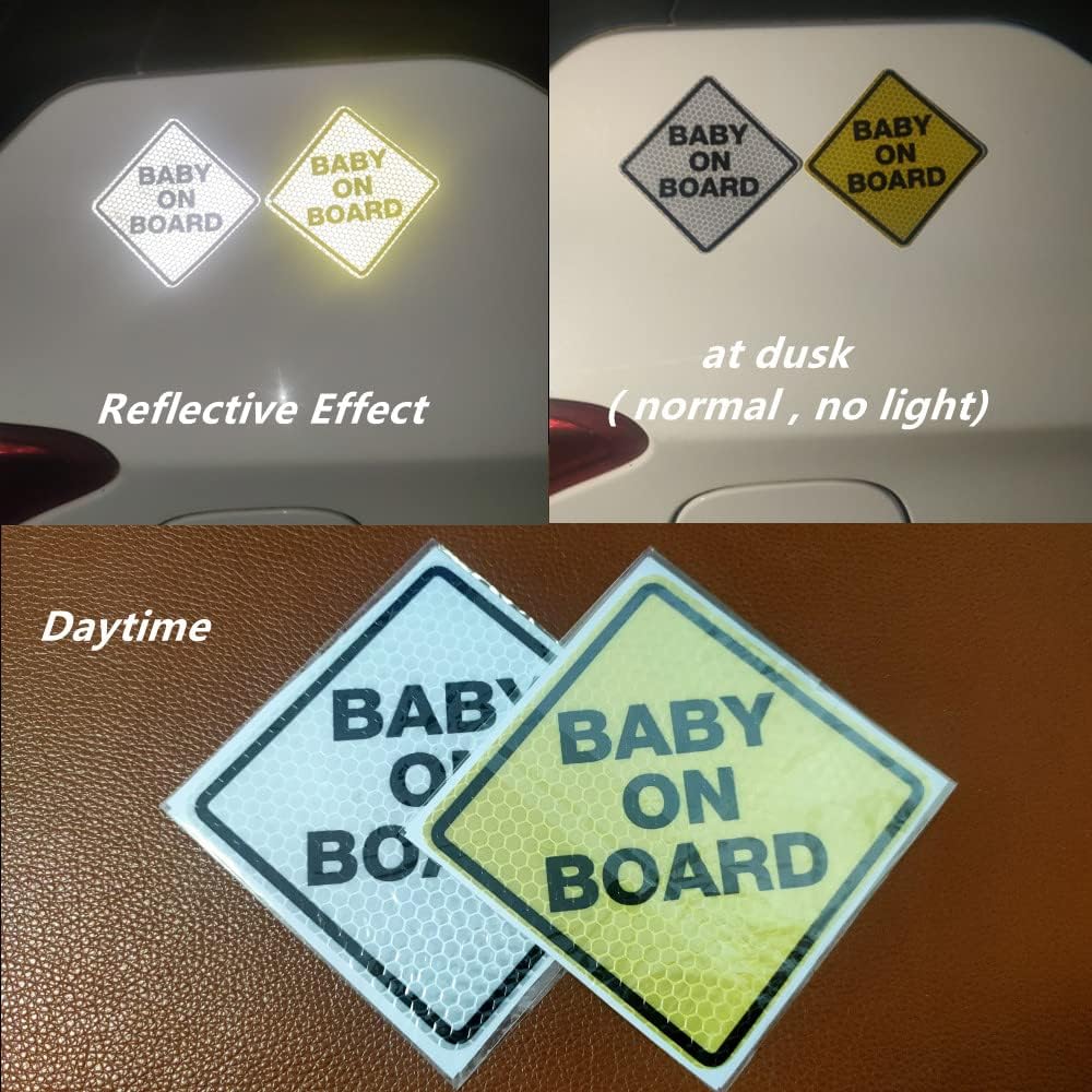 2pcs Reflective Car Sticker Baby on Board High Intensity Reflective Sticker for Car Waterproof Safety Warning Auto Bumper Window Sticker Kids on