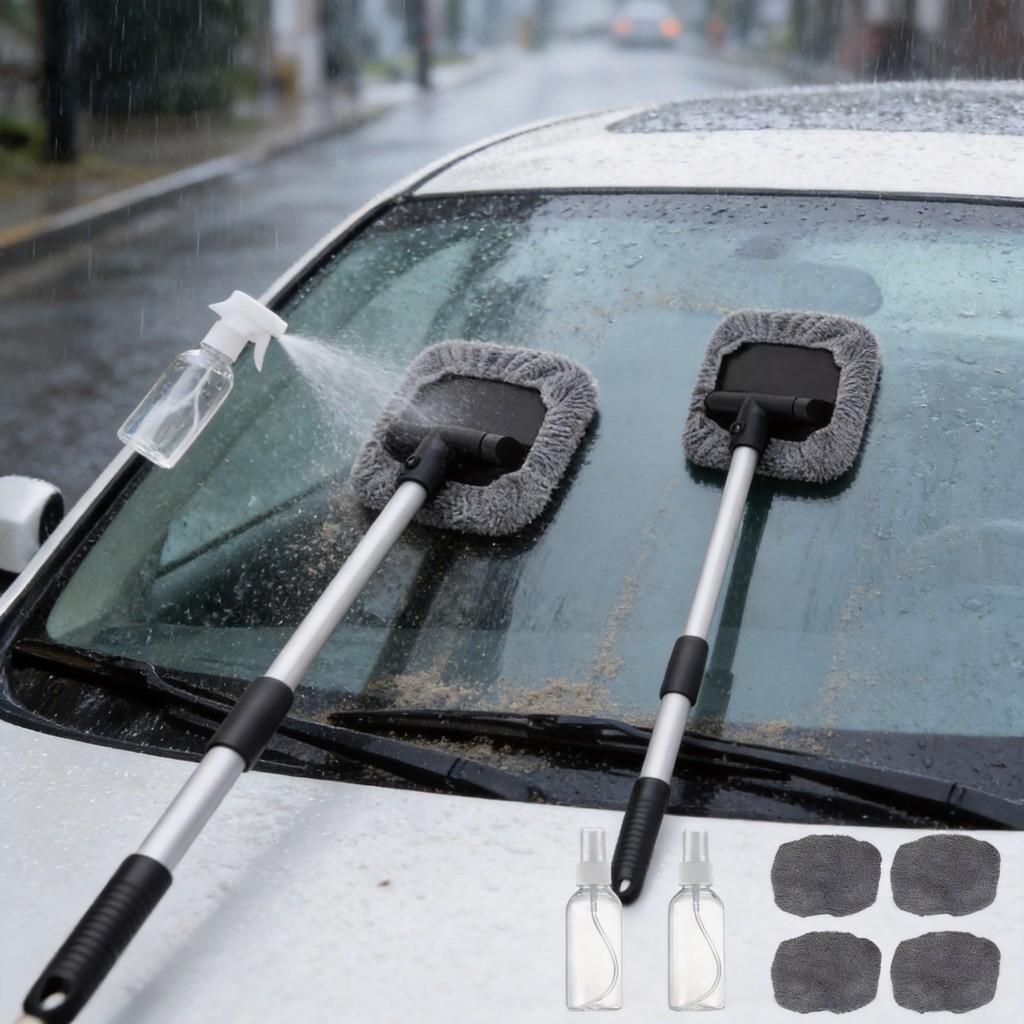 Car Windshield Cleaning Tool With Telescopic Handle And Microfiber For Spotless Glass