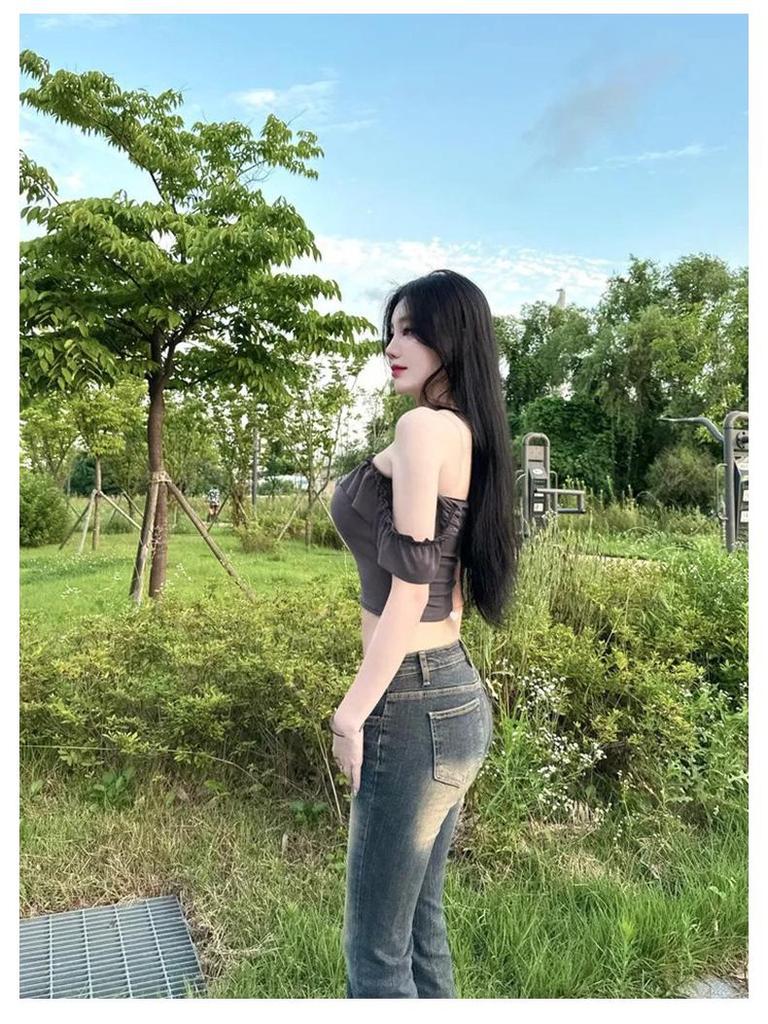 Korean Dongdaemun Off-Shoulder Ruffle Crop Top: Slimming, Sexy, Pure Desire Style for Women