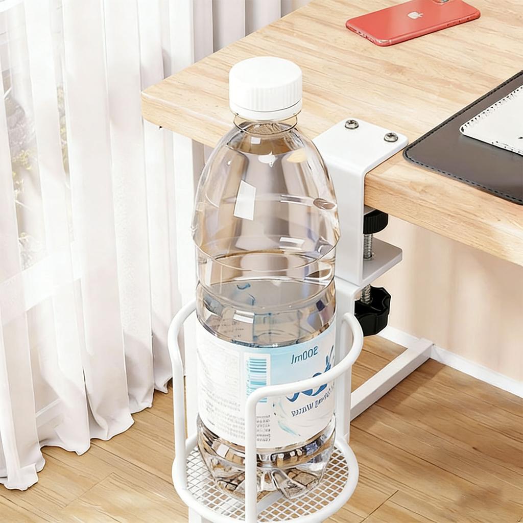 Desk Cup Holder Headphone Hanger Metal 2 In 1 Table Cup Holder Under Desk Headphone Bag Hook for Home Office White