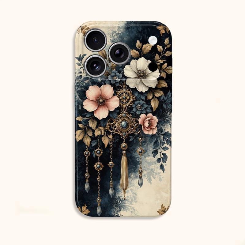 Antique Filigree Tassel Pendant Art Graphic Film Aesthetic Protective Shockproof Bumper Phone Case For iPhone 14 15 16 Pro Max Plus