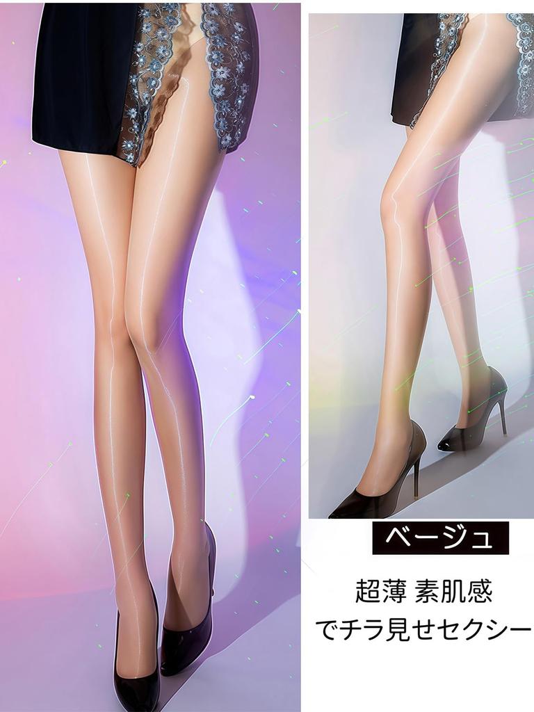SENMHOO Shiny 5 One Beige Women's Pantyhose, Sexy, Denier, Perforated, Body-Shaping, Breathable, Size,