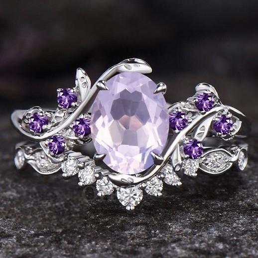 

Gorgeous Women Rings Silver Color Round Flower Purple White Stone Rings Set Party Accessories Gift 10