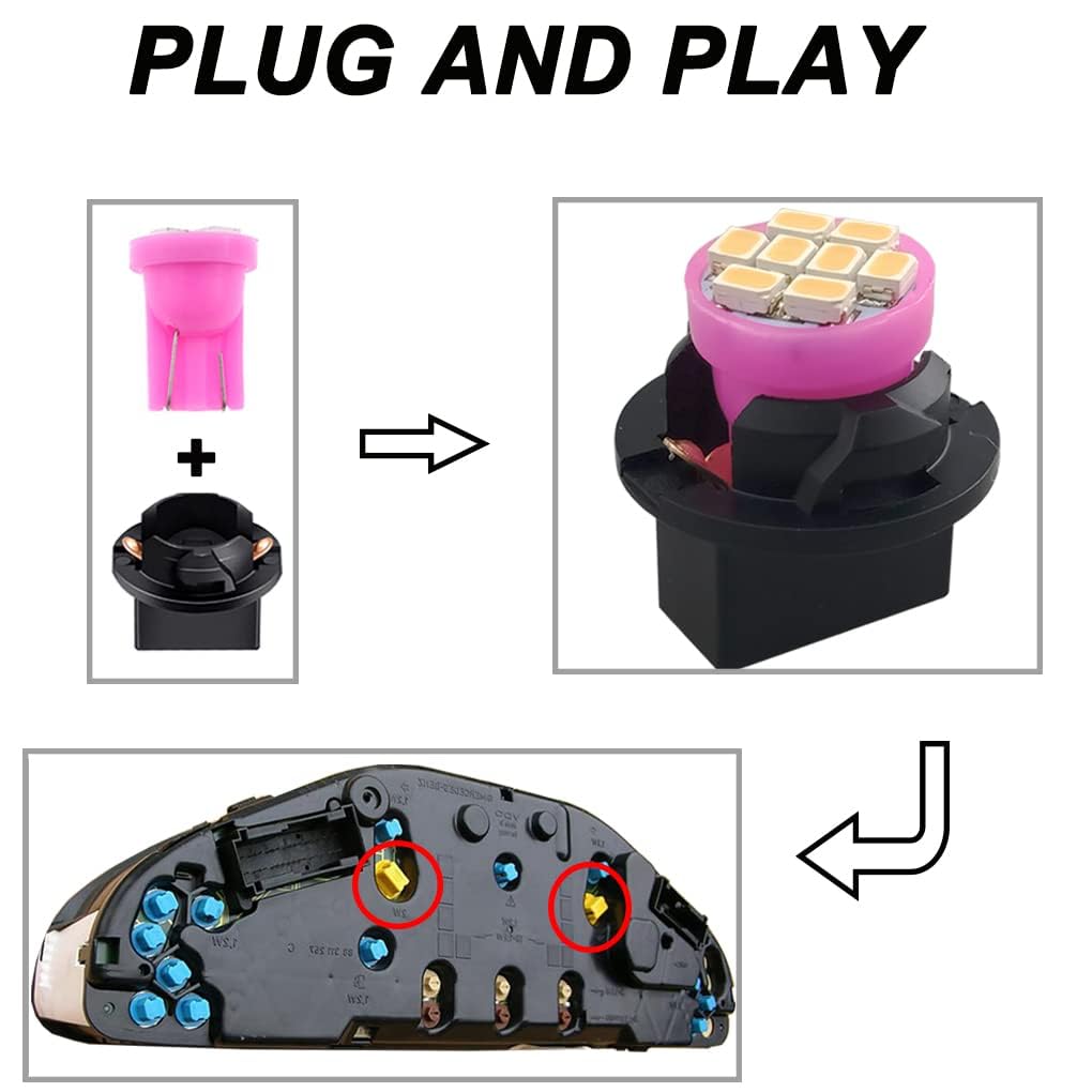 GLOFE T10 194 168 Pink Purple LED Dashboard Instrument Light Bulb with T10 Twist