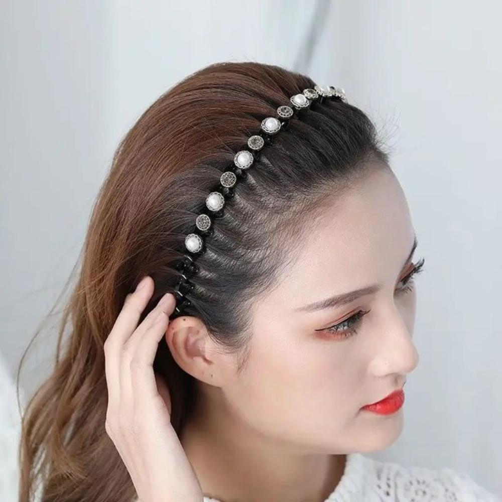 Strass Geflochtene Werkzeuge Haarband Perle Haar Gezahnter Stirnband Haarstyling-Accessoire