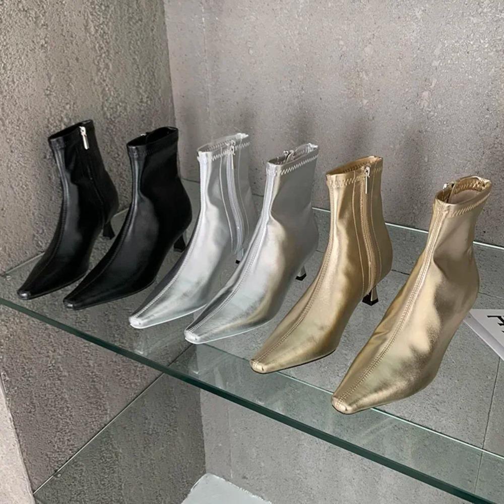 Modische spitze Damen-Ankle Boots mit dünnen niedrigen Absätzen, Frühlingsschuhe, bequemes weiches Leder, kurz, Damengröße 35-42