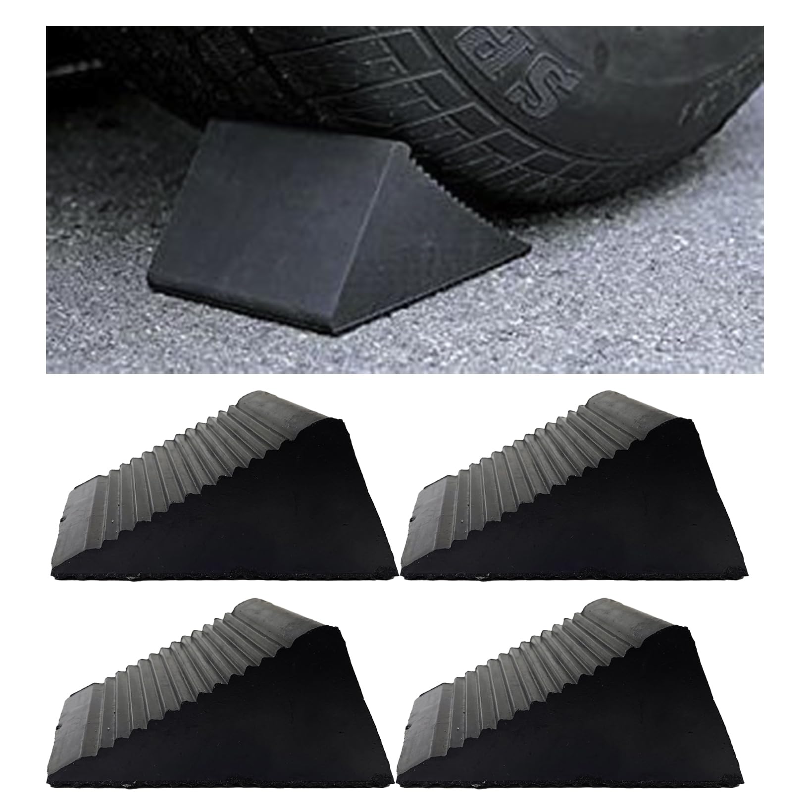 

Startside Tire Chocks, Rubber Tire Stoppers, Slope Blocks, Rubber Stoppers, Wheel Chocks, Car Chocks, Just Place Them (Black, 4 Pieces)