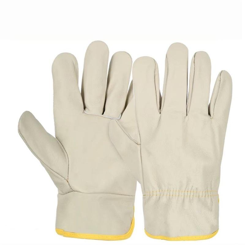 1 Pair Short Leather Cowhide Workers Work Gloves Welding Safety Protection Garden Sports Motorcycle Driver Wear-Resistant Gloves