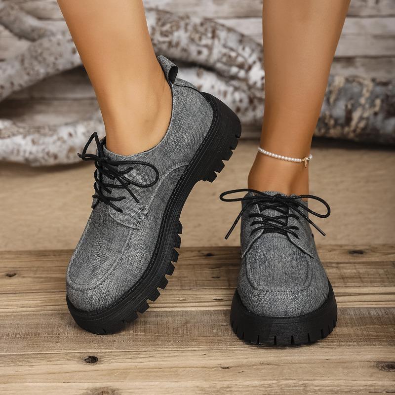 Large size platform women's spring and autumn new thick heel lace-up fashionable versatile and comfortable small leather shoes