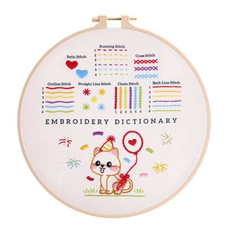Broderi Startkit-för Nybörjare Vuxna Barn DIY Älskare Broderistygn Övningskit-med Färgtråd Instruktioner