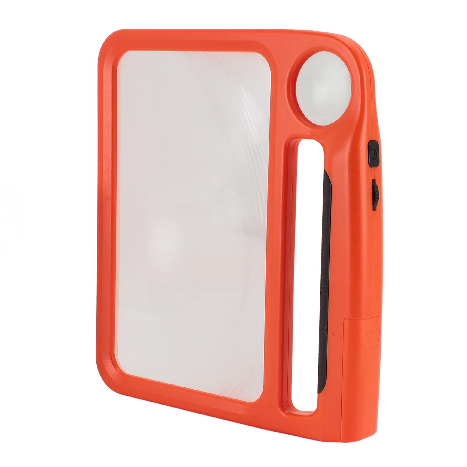 

Led Magnifying Glass 3 Lighting Modes Anti Slip Handle 5X 10X Rectangular Handheld Magnifier Lens for Seniors Reading Orange