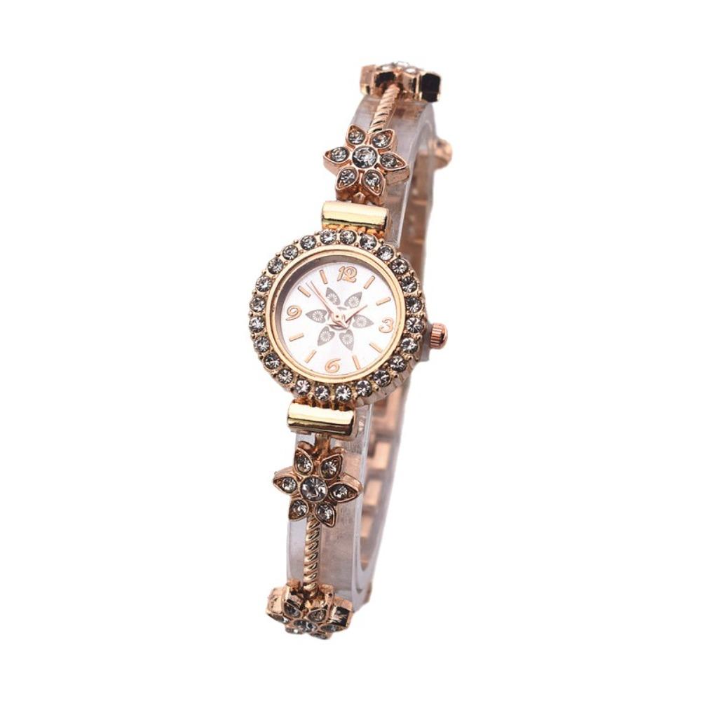 with Adjustable Bracelet Circle Shaped Watch Rhinestone Wrist Decoration Quartz Watches  Women Girl
