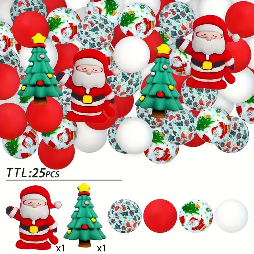 6/32PCS Multi-Size Christmas-Themed Silicone Beads Set, Perfect for DIY Crafting Keychains, Necklaces, Bracelets & More