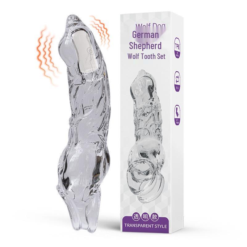 Wolfhound Wireless Remote Control Vibration Crystal Wolf Tooth Sleeve - Thickened, Lengthened, Ten-Frequency Ejaculation Lock for Men