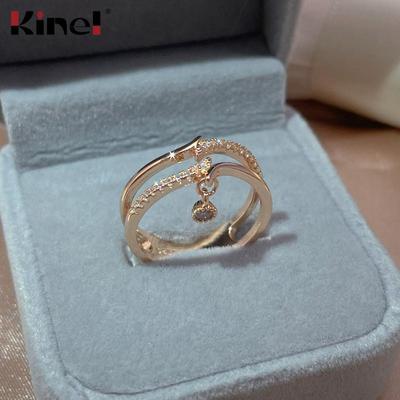 Kinel Doppelschicht-Roségold-Ringe für Damen, Individualitäts-Anhängerring