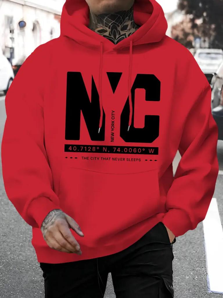 Herren Casual New York Buchstaben bedruckter Casual Hoodie, modischer Kordelzug-Hoodie, Herbst- und Winteroberteil, bequem und vielseitig
