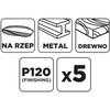 Krążki ścierne na rzep 150 mm, P120, 5 szt., bez otworów