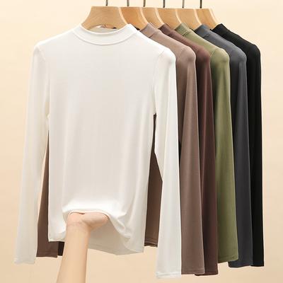 Women's Long Sleeve T-Shirt, Modal Base Shirt, Solid Color Autumn Coat, Half-Neck Crewneck, Small Stand Collar Top
