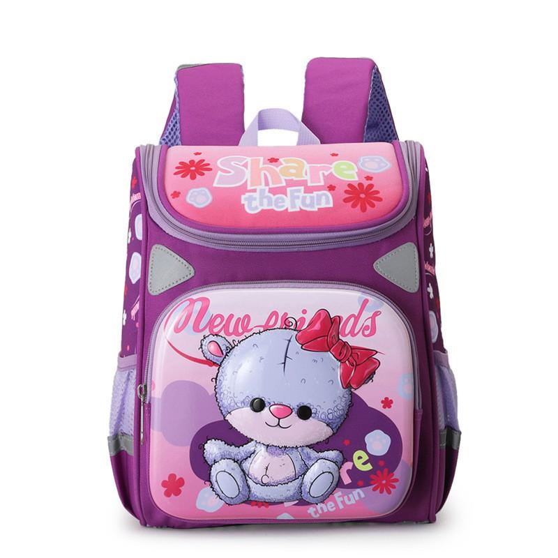 Kids 3D Cartoon Backpack School Lightweight Ergonomic Dual-Shoulder Bag With Reflective Safety Stripes Nylon Grades 1-2
