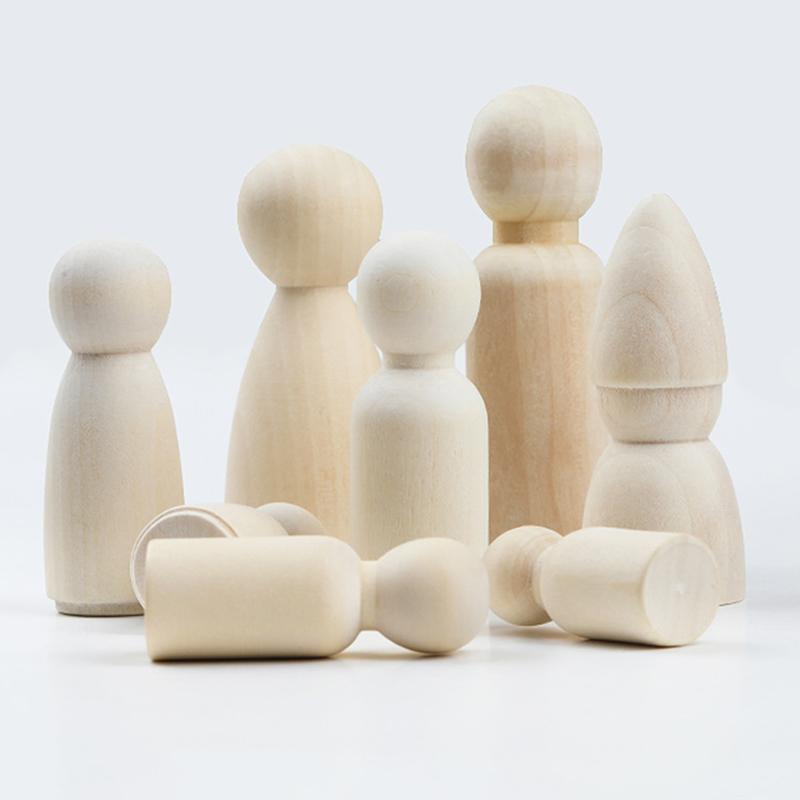 10Pcs Unfinished Wooden Figures Suitable Natural Color Unfinished Wood Peg Dolls Women Men Wooden Peg Dolls Diy Paintable Home