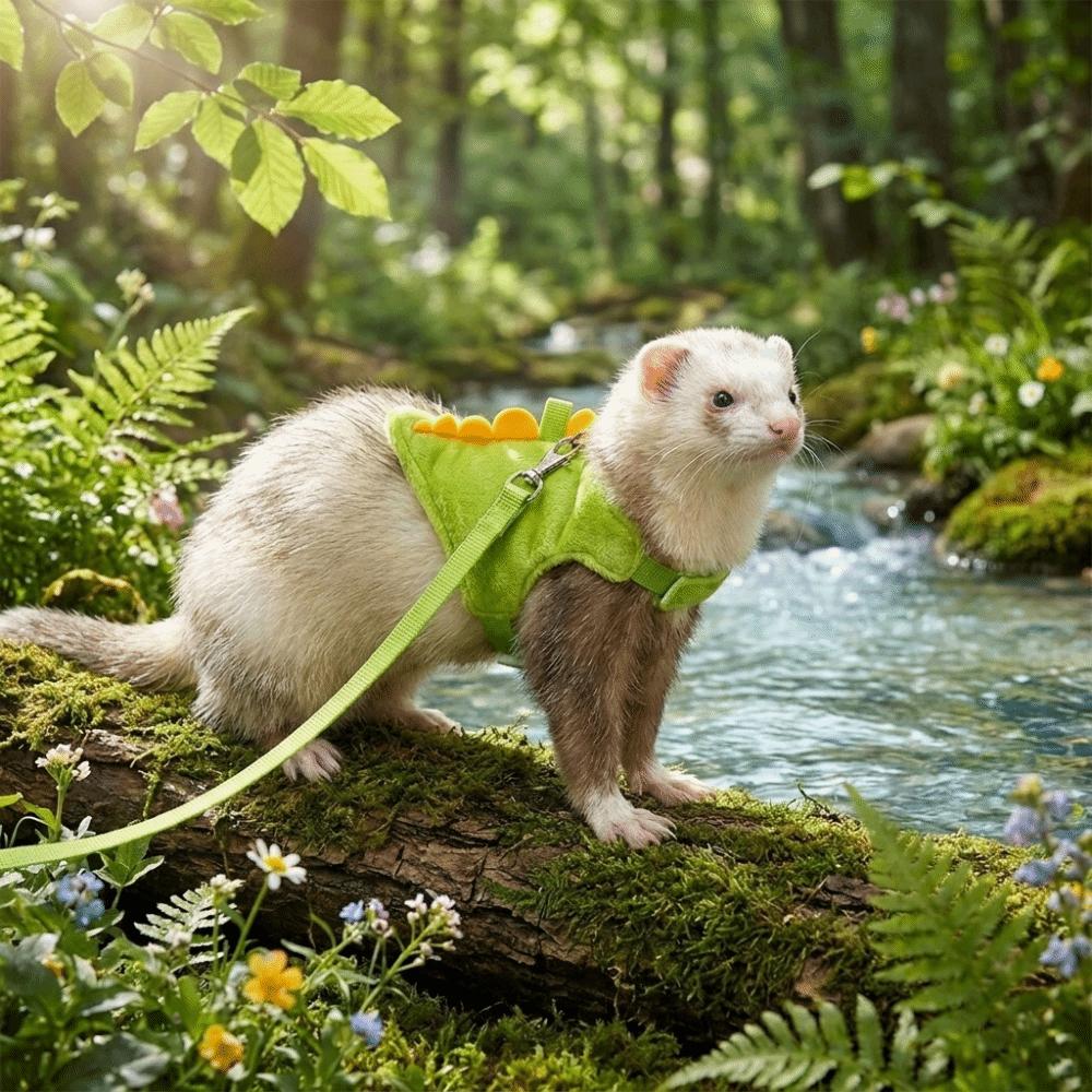 Cartoon Hamster Chest Strap Dinosaur Theme Guinea Pig Traction Vest Small Pet Harness Leash Travel