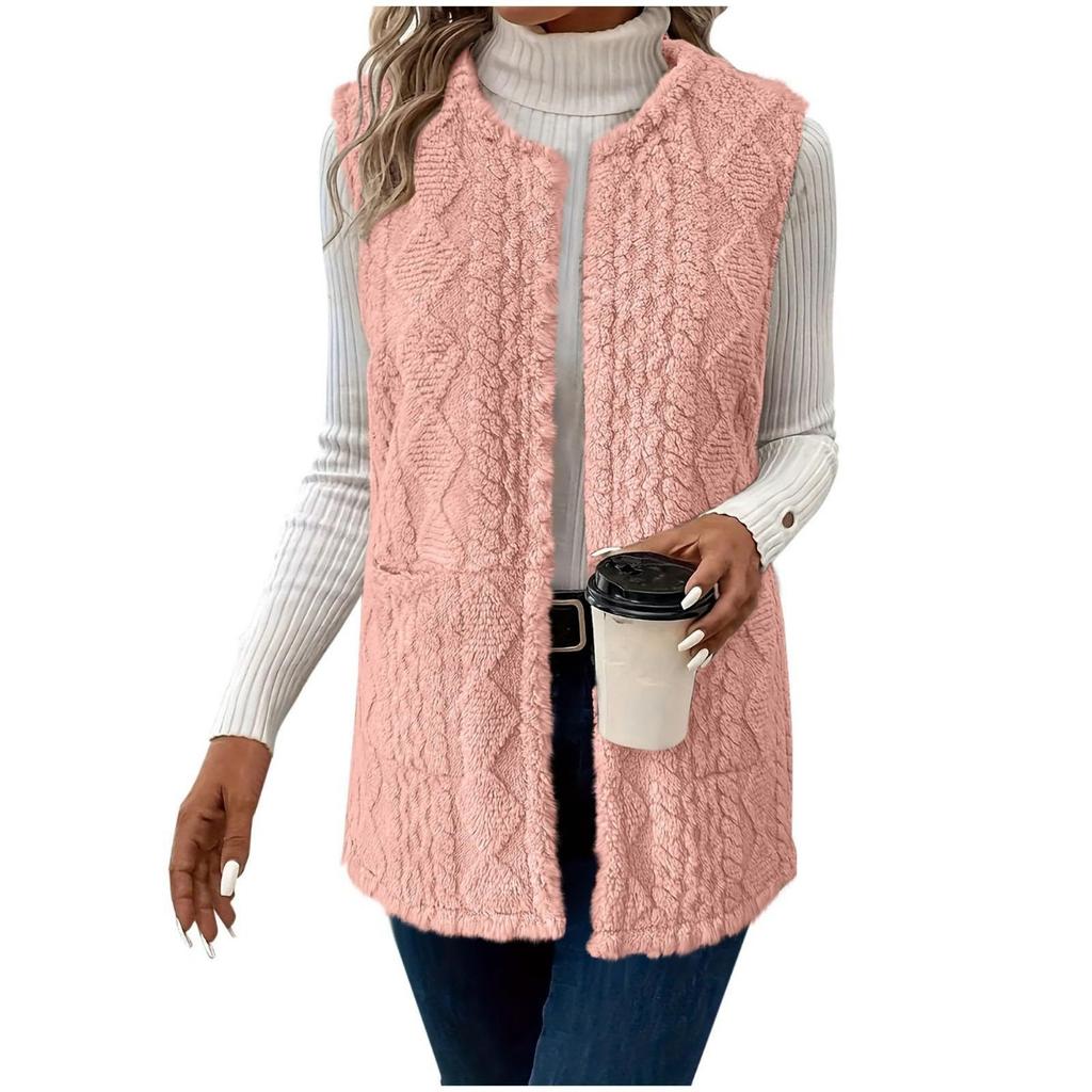 New Elegant Women's Faux Fur Teddy Vest Jacket Casual Sleeveless Outwear