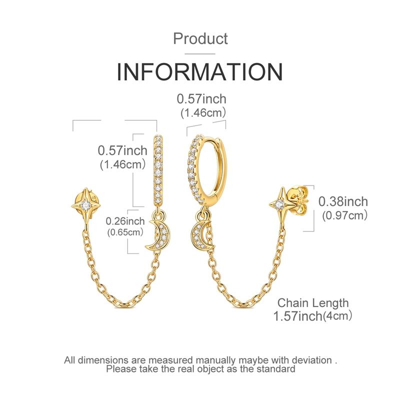 925 Silver Gold Color Star Moon Chain Stud Earrings for Women Girl Ear Studs Fine Jewelry Fashion Luxury Anniversary