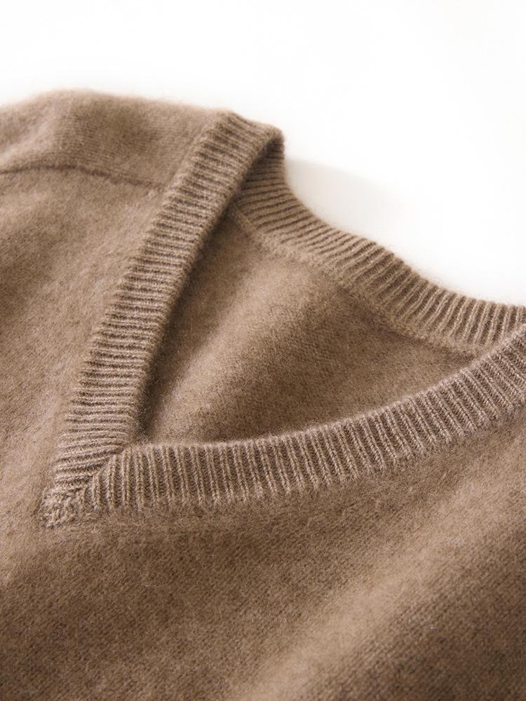 Women's V-Neck Loose Knit Cashmere Sweater - Autumn/Winter Style, Thick Long Sleeve, Slimming and Fashionable