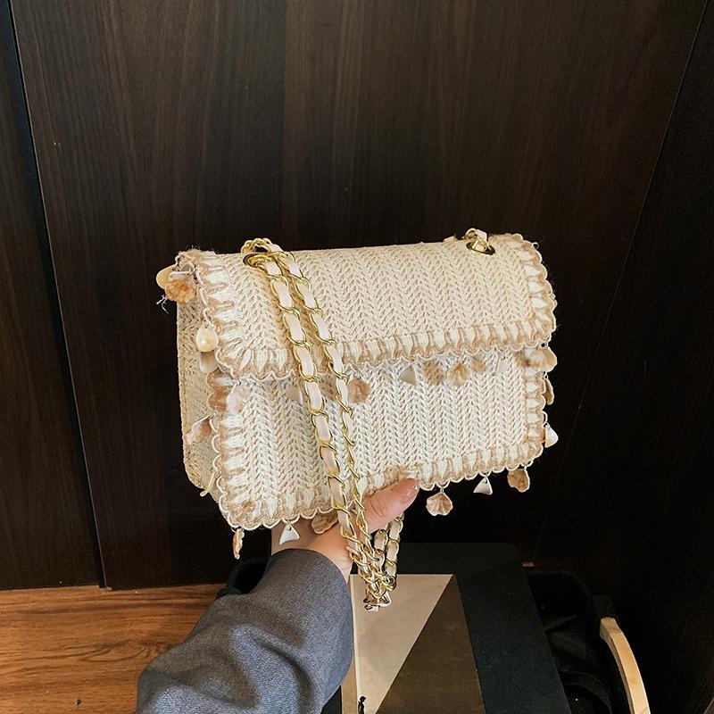 High-end woven bag women's new summer fashion fringed shoulder small square bag versatile messenger bag