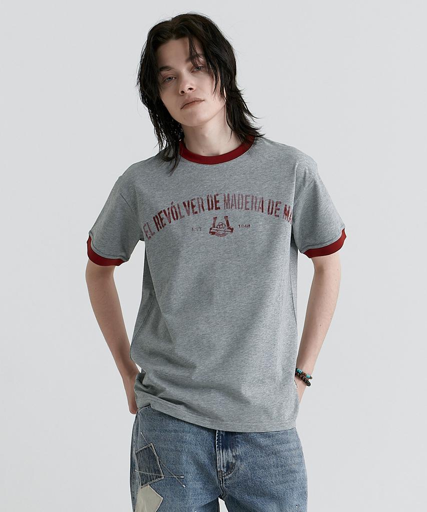 MAGOODGAN Swagver 3591 Lettering Semi-Overfit Melange Gray Ringer Short Sleeve Tee