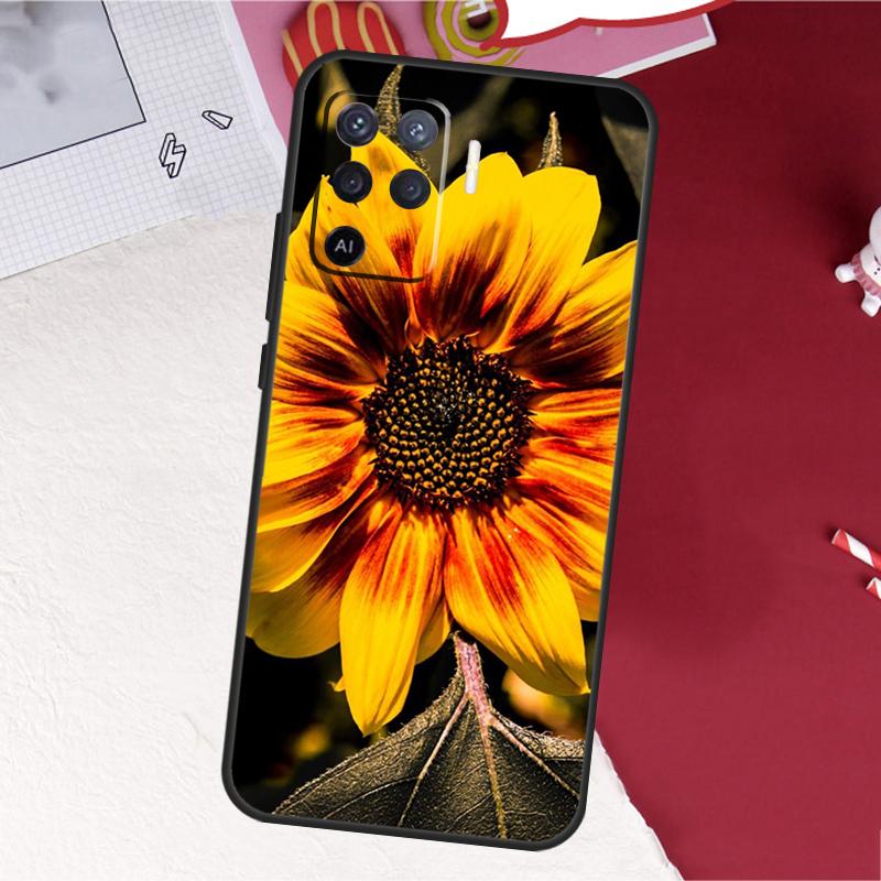 Beauty Yellow Sunflower Case For Oppo A17 A57 A77 A74 A54 A94 A78 A98 A18 A60 A80 A40 A38 A58 A96 A76 A16 A15 A5 Pro