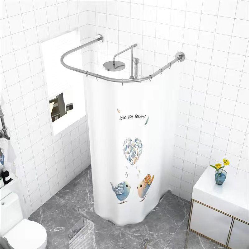 Punch-Free U-Shaped Shower Curtain with Rod Set