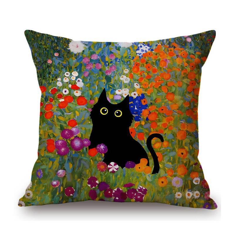 Lovely Cute Funny Humorous Black Cat In World Famous Oil Painting Deviant Art Home Decorative Sofa Pillow Case Cushion Cover