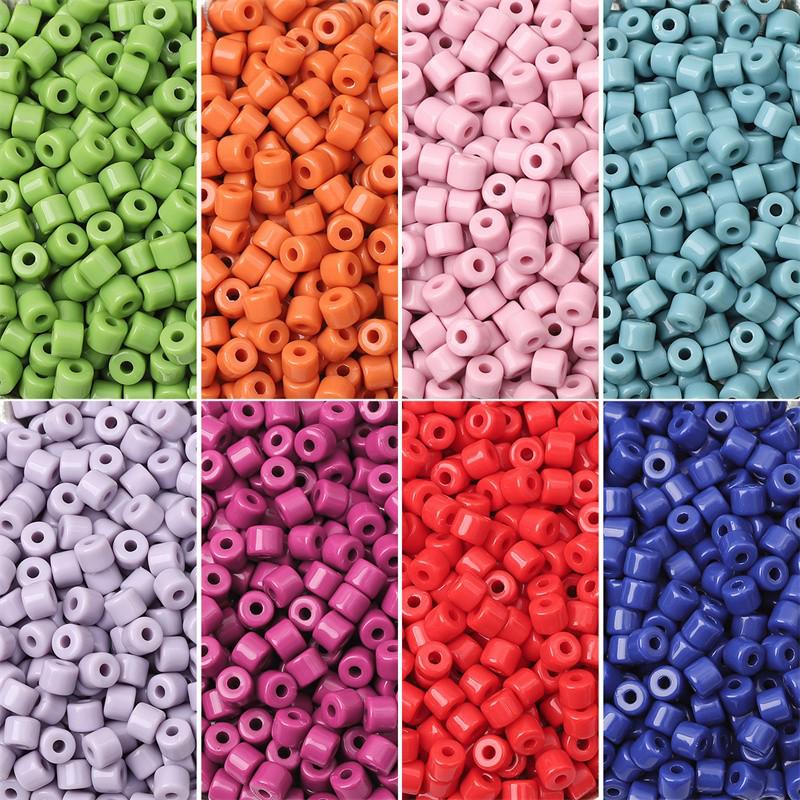 Acrylic Cream Solid Color Small Cylinder Beads for DIY Hairpin, Bracelet, Necklace Jewelry Accessories