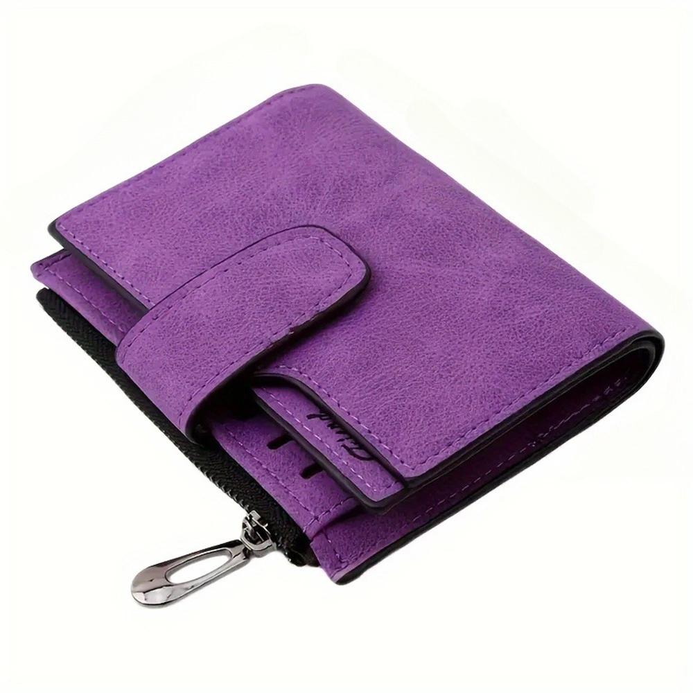 Dámská krátká peněženka z nubukové kůže, třídílná, s klipem na bankovky, mincovkou, více přihrádkami na karty, držákem na kreditní karty, skládací, na zip, jednobarevná, taška na peníze