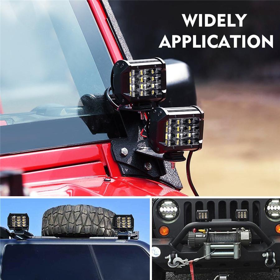 Pair 4inch 144W 14400LM LED Work Light Bar RGB 6 Colors Breathing Flood Spot Beam Offroad 4WD SUV Driving Fog Lamp