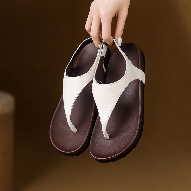 Fashion 2025 Summer Women Sandals Split Leather Women Slippers Open Toe Flat with Women Shoes Slingback Flip Flops Modern Beach Slippers