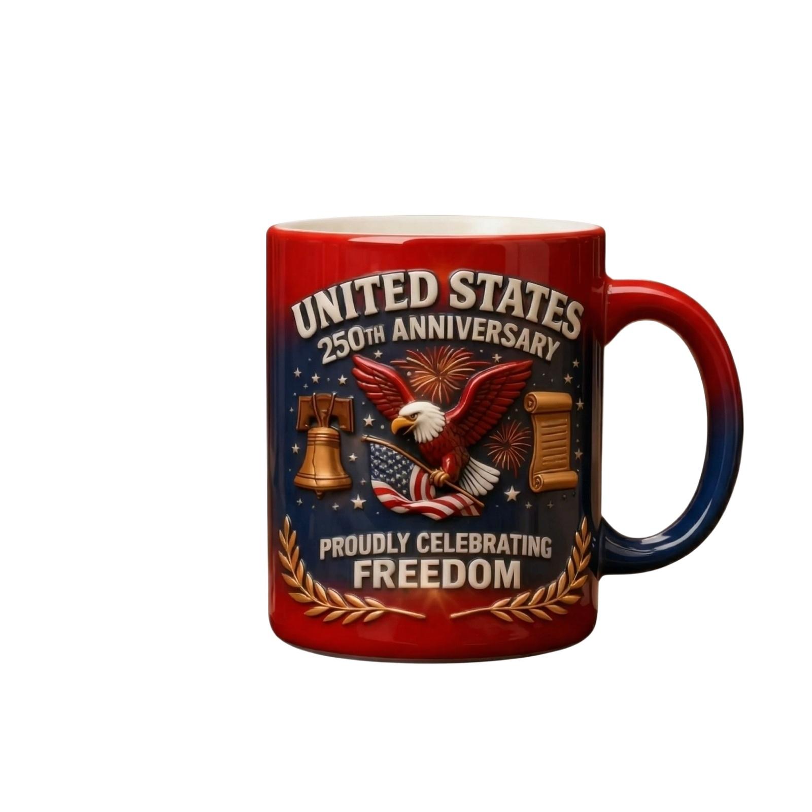 

Ceramic Coffee Mug with Liberty Bell and American Flags Design Birth of a Nation Spirit of Freedom 1776-2026 Collectible Drinkware One Size