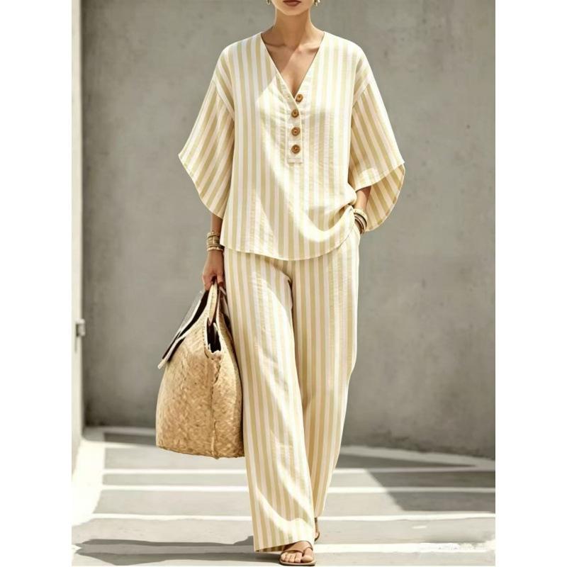 Sommer 2026 neue Damenbekleidung locker lässig gestreift Leinen Mode Anzug Hemd Damen